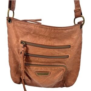 Stone Mountain USA‎ Crossbody Shoulder Bag Purse Women Med Cognac Embossed Boho